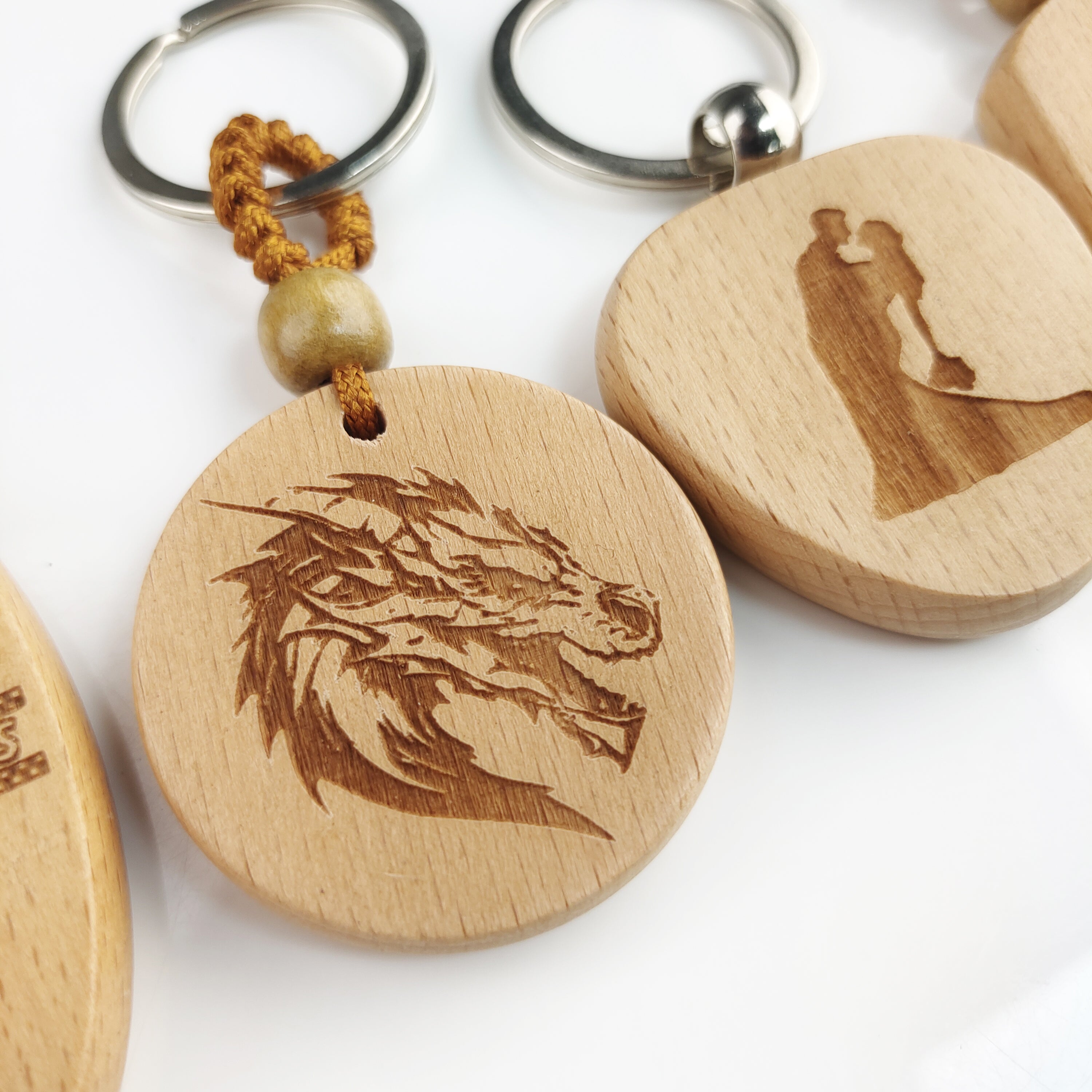 Custom Beech Wood Keychain with Engraving Design Logo