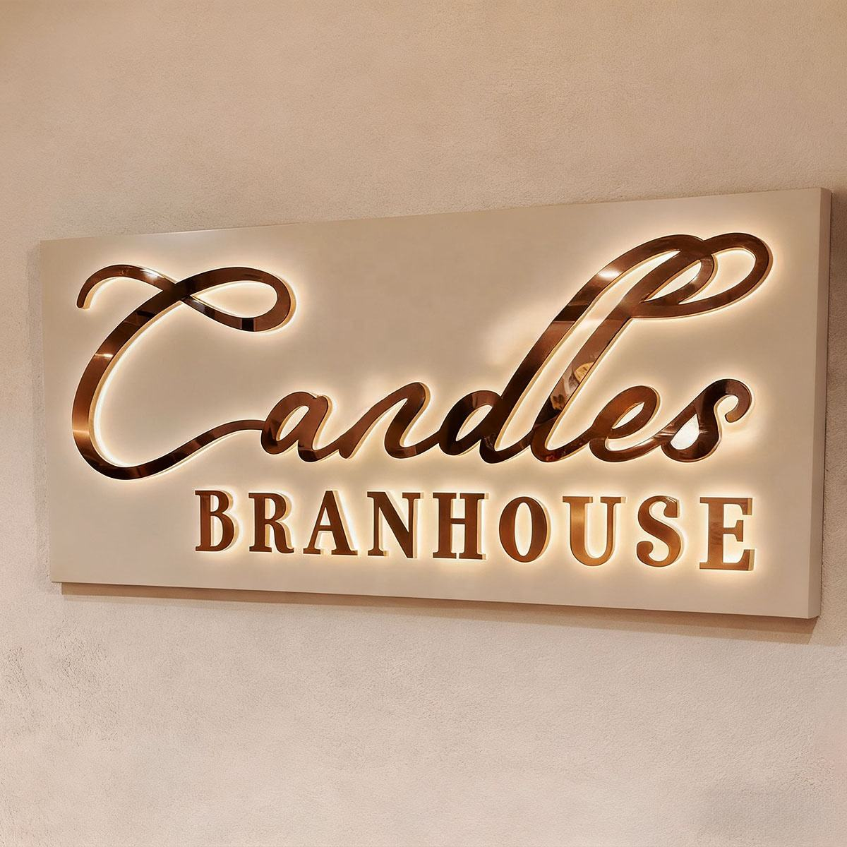 Mirror Metal LED Backlit Sign for Business Company Studio