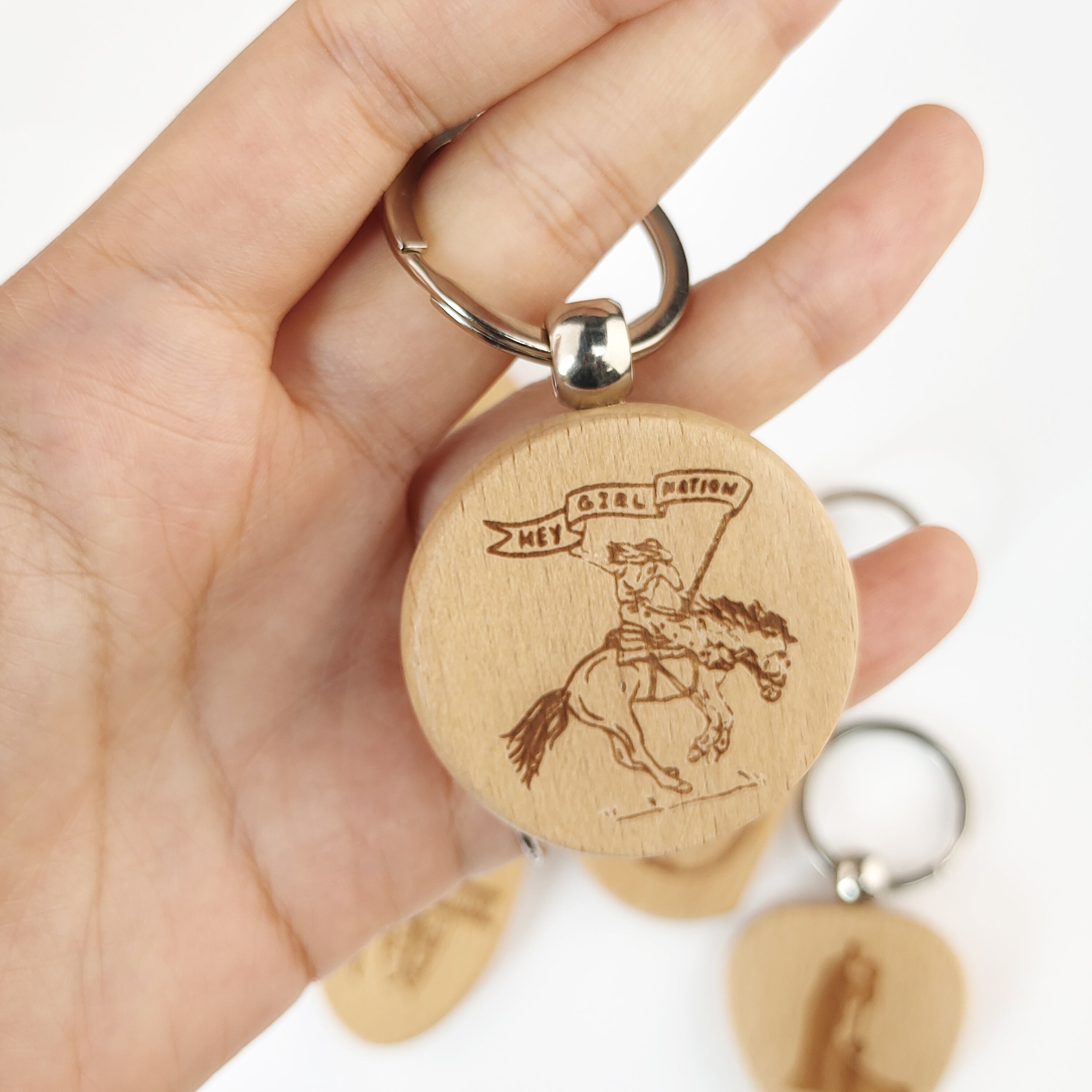 Custom Beech Wood Keychain with Engraving Design Logo