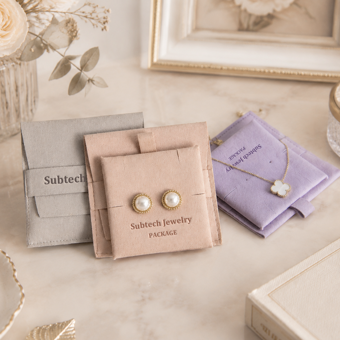 Custom 8x8cm Microfiber Jewelry Pouch with Insert Pad, Necklace Earring Bag