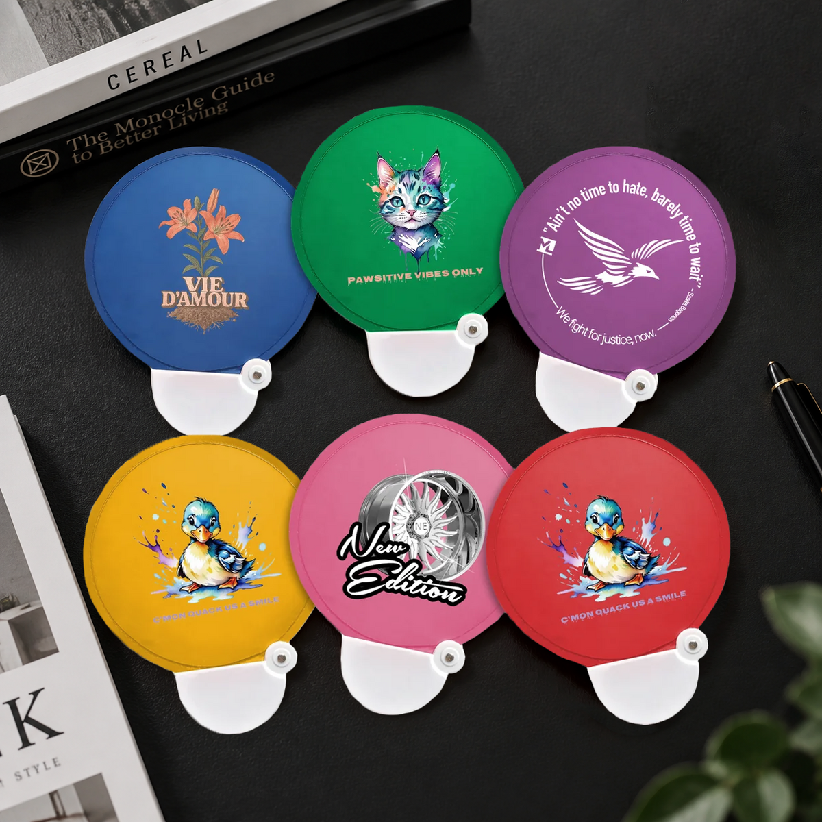 100pcs Custom Folding Flying Disc Fans with Handles, Summer Event Favors, Marketing, Sports Fans