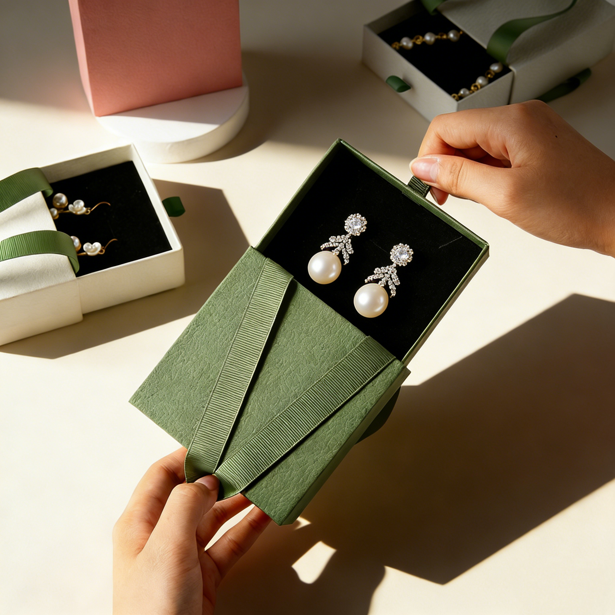 Jewelry Paper Box with Ribbon Handle, 3.5" Box for Rings, Necklace