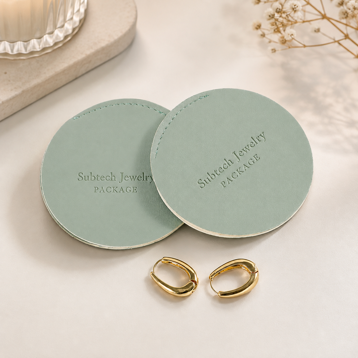 100pcs Personalized Round Jewelry Pouch, Luxury PU Leather Compartments for Necklaces, Rings