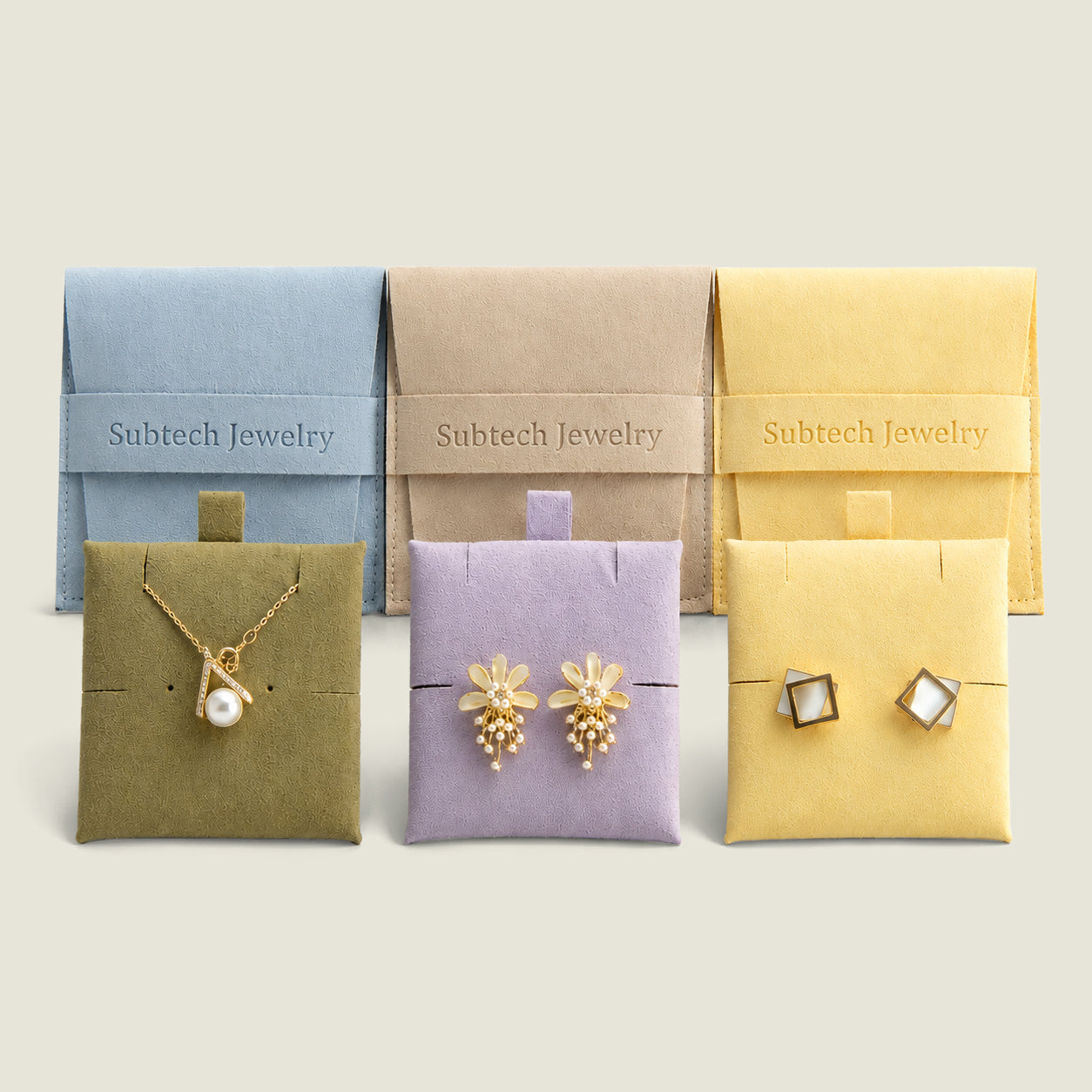 Custom 8x8cm Microfiber Jewelry Pouch with Insert Pad, Necklace Earring Bag