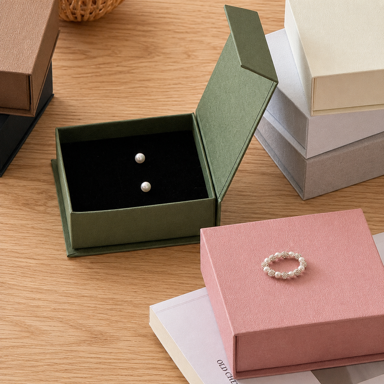 100pcs Custom Magnetic Jewellry Storage Box, 9*9*3.5cm Flip Box with Sponge, Logo Hot Stamping