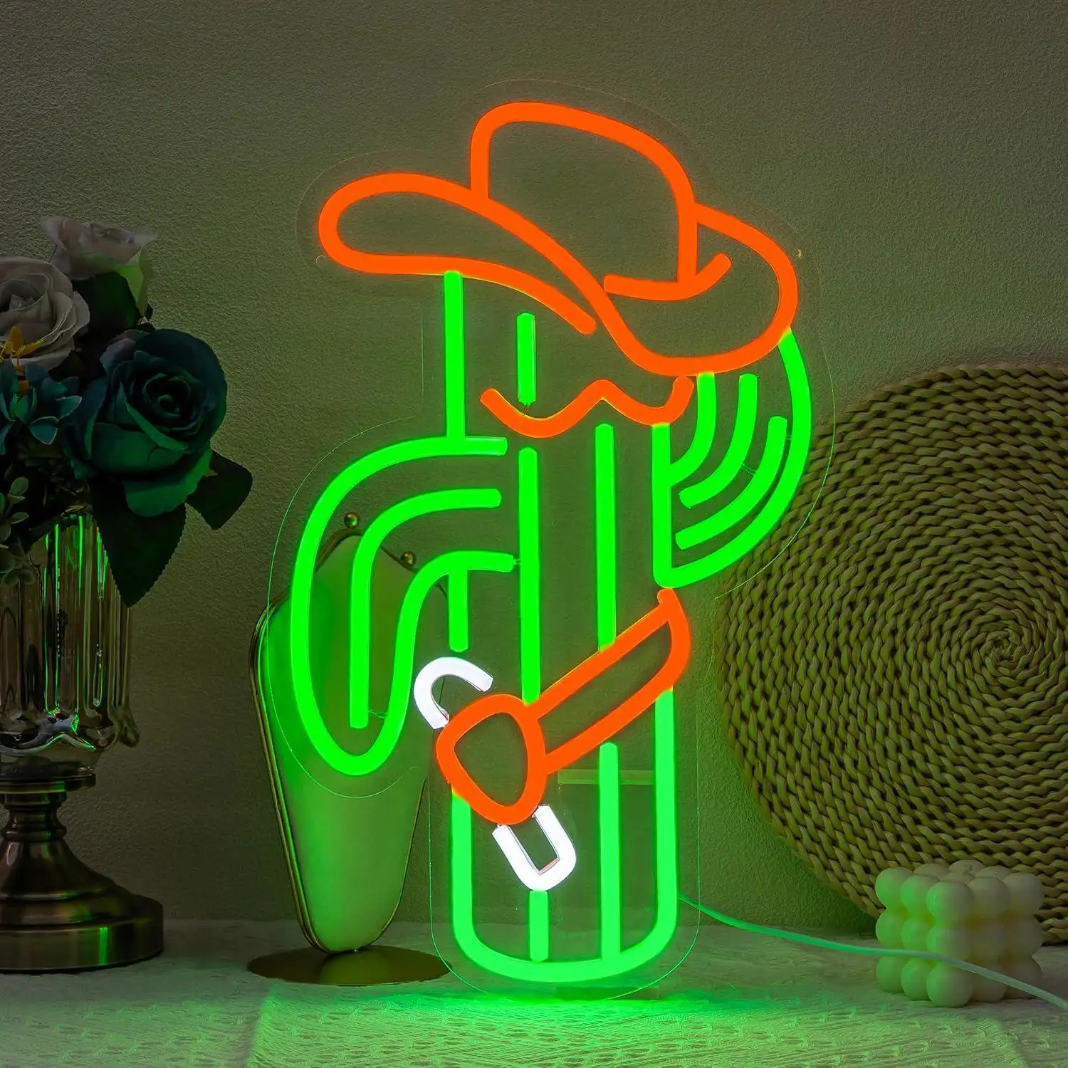 Cactus Cowboy Hat LED Neon | Campsite Decorations