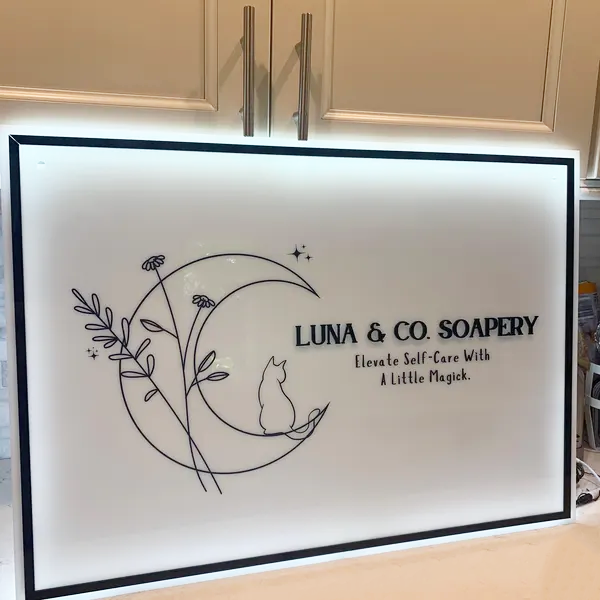 Custom Rectangle Business Signs | Metal Backlit Acrylic Logo Sign | Personalized Illuminated Logo Sign for Beauty Salon, Wedding, Resturant