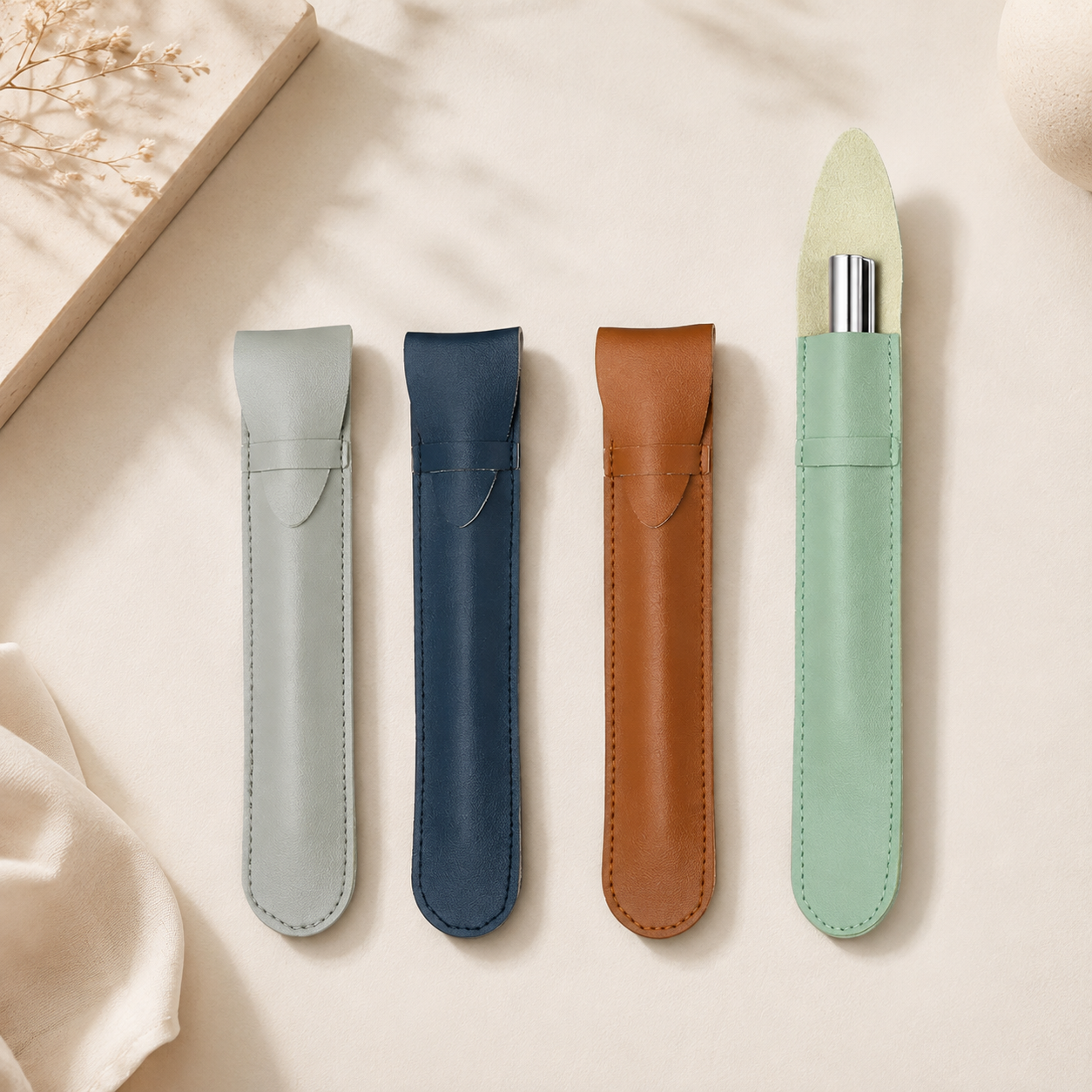 Custom PU Leather Pen Holder with Embossed Logo, Makeup Brush Cover