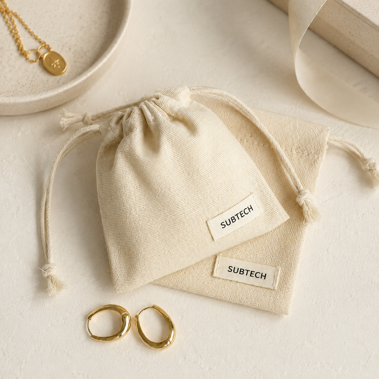 100pcs Personalized Cotton Canvas Bag Jewelry Necklace Storage Bag