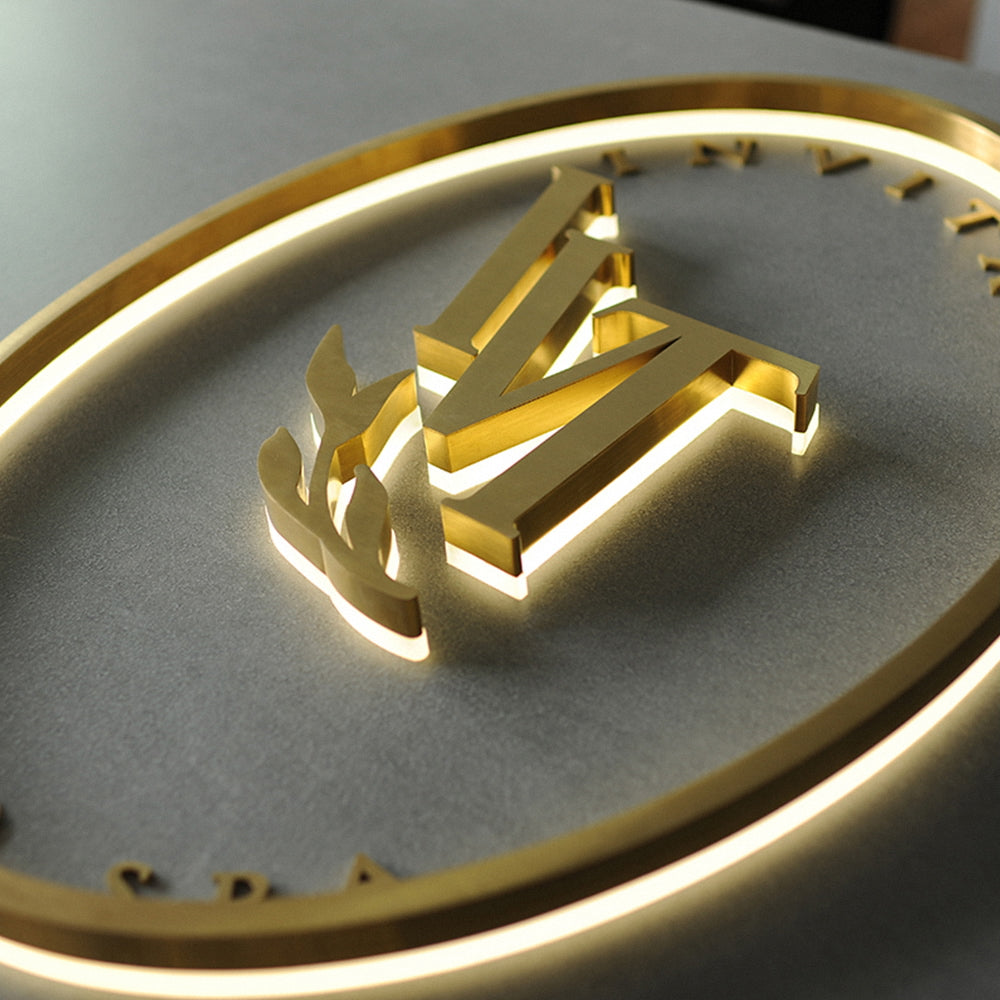 Brushed Metal Backlit Business Sign for Wall Decor