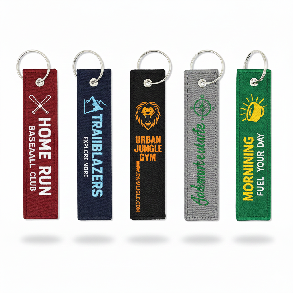 Custom Woven Embroidery Keychain, Personalized Double-Sided Keytag