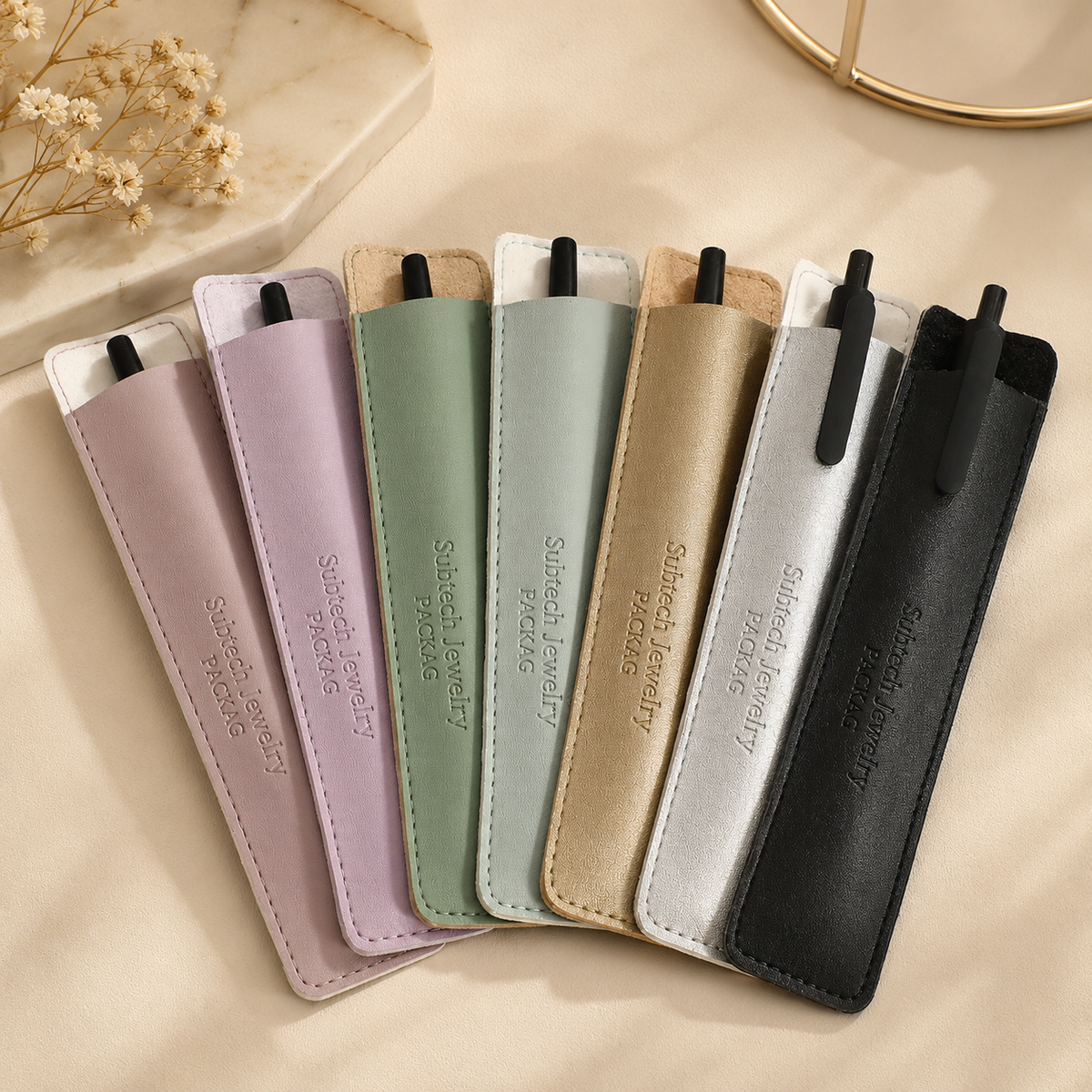 Personalized Embossed PU Leather Pen Holder or Makeup Brush Cover