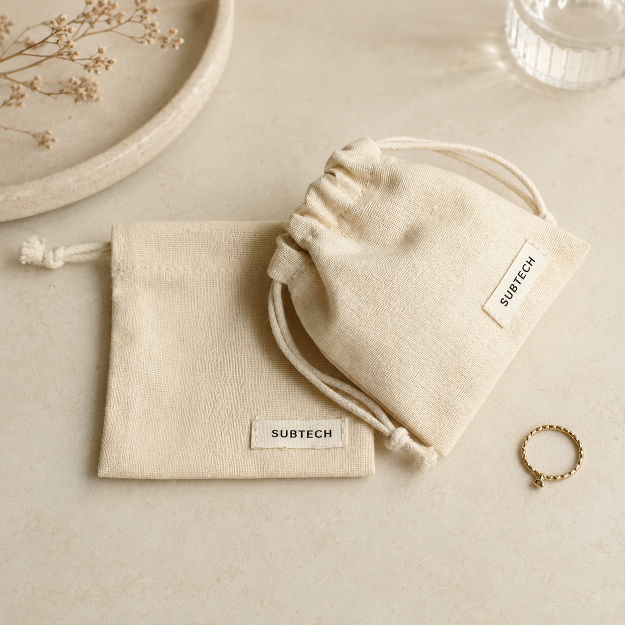 100pcs Personalized Cotton Canvas Bag Jewelry Necklace Storage Bag