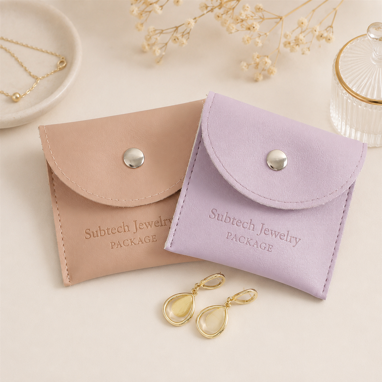 Factory Direct-sale PU Leather Jewelry Bag, Snap Case for Necklace and Ring Storage