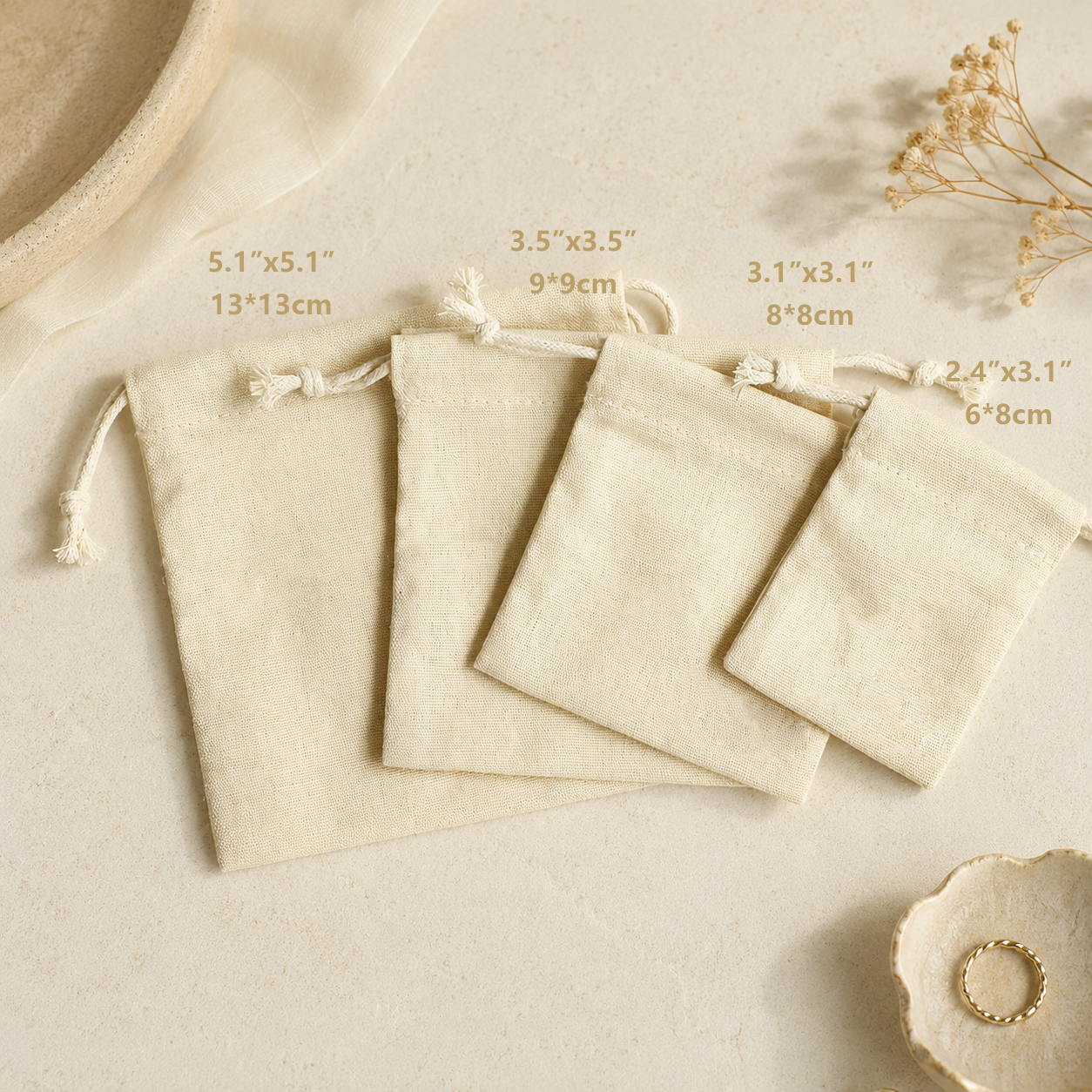 100pcs Personalized Cotton Canvas Bag Jewelry Necklace Storage Bag