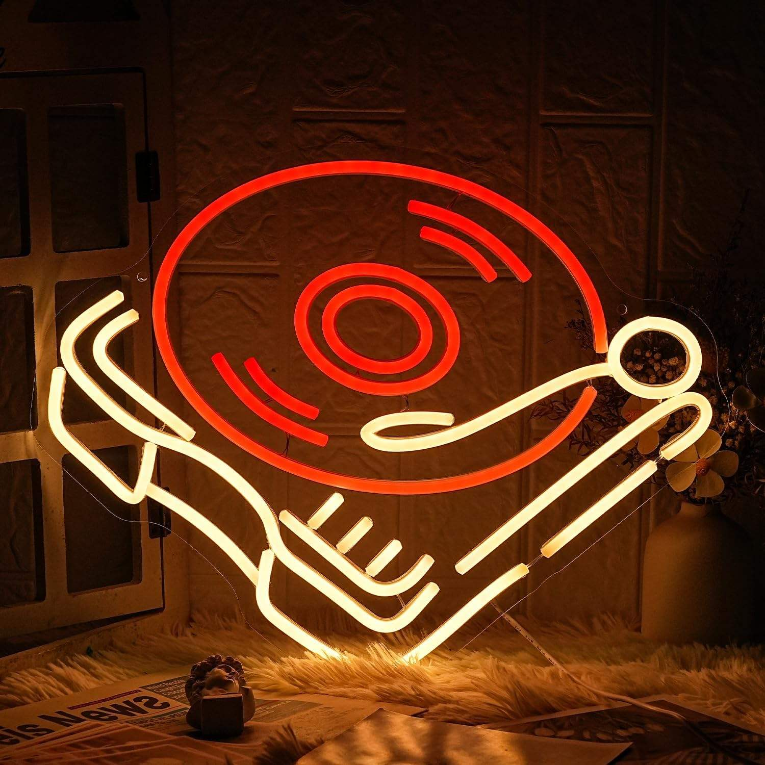 Record Player LED Neon Beer Bar Decor Gift for Music Lover