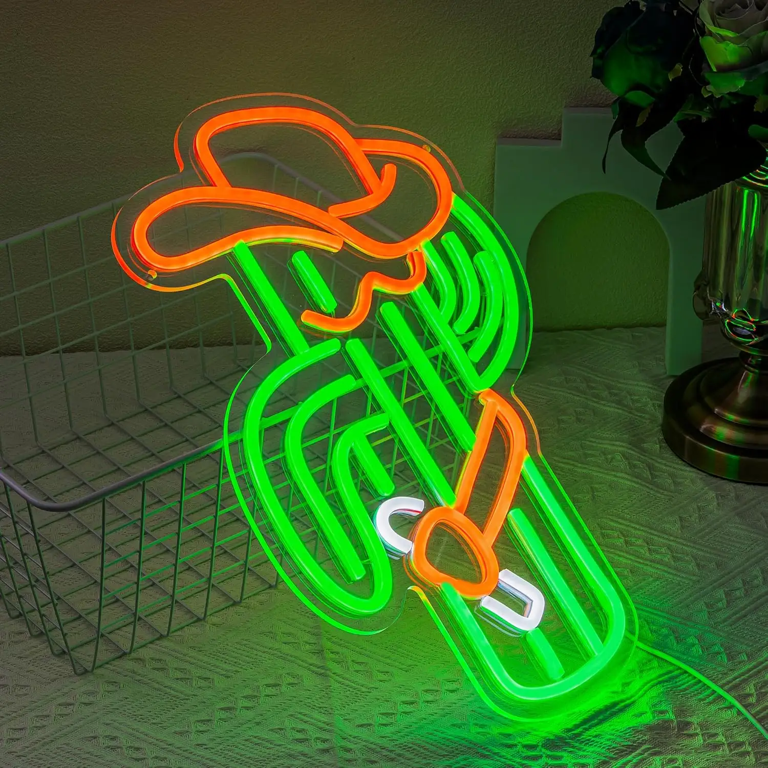 Cactus Cowboy Hat LED Neon | Campsite Decorations