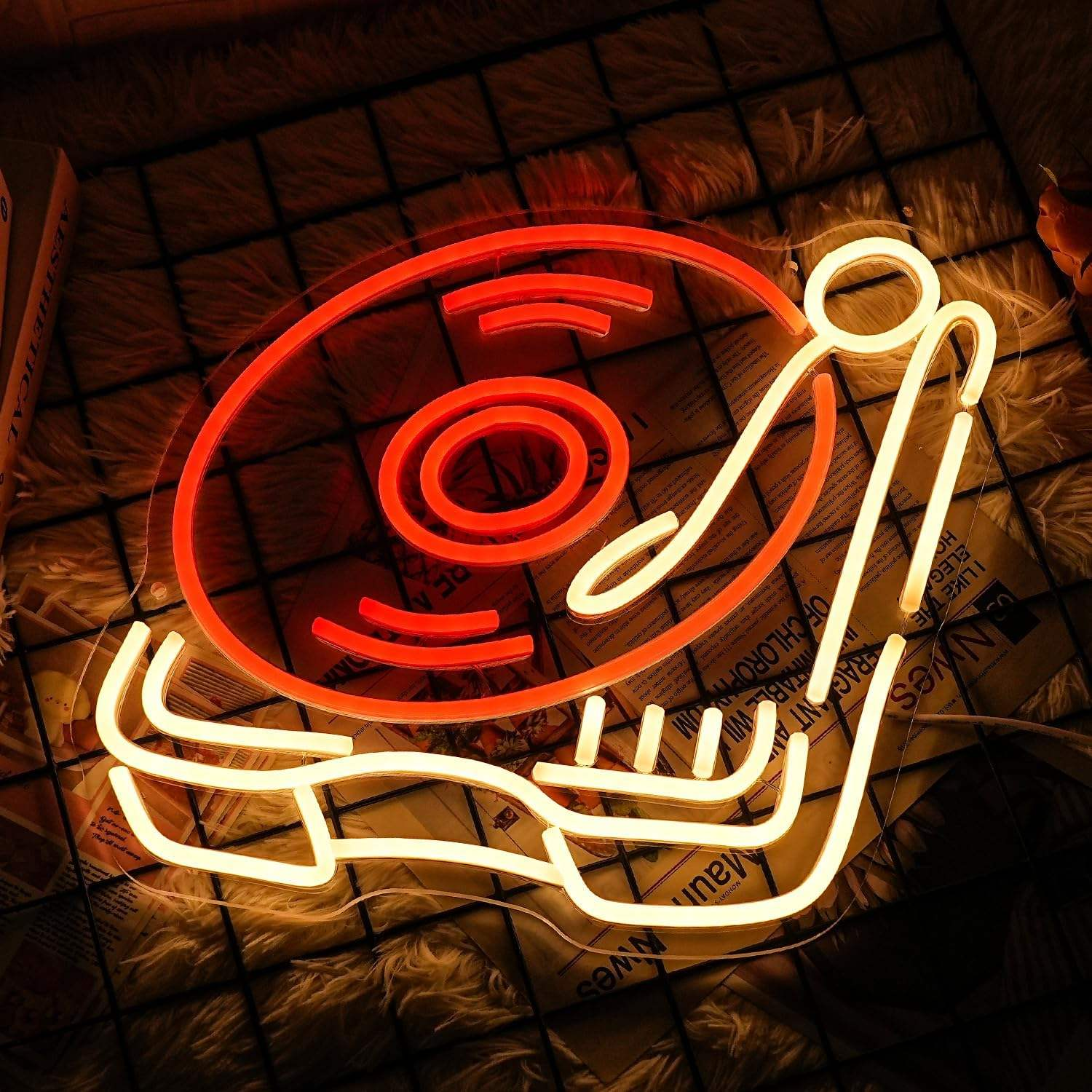 Record Player LED Neon Beer Bar Decor Gift for Music Lover