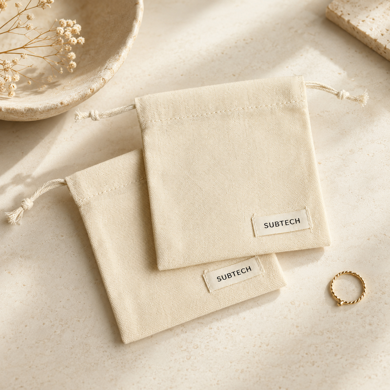 100pcs Personalized Cotton Canvas Bag Jewelry Necklace Storage Bag
