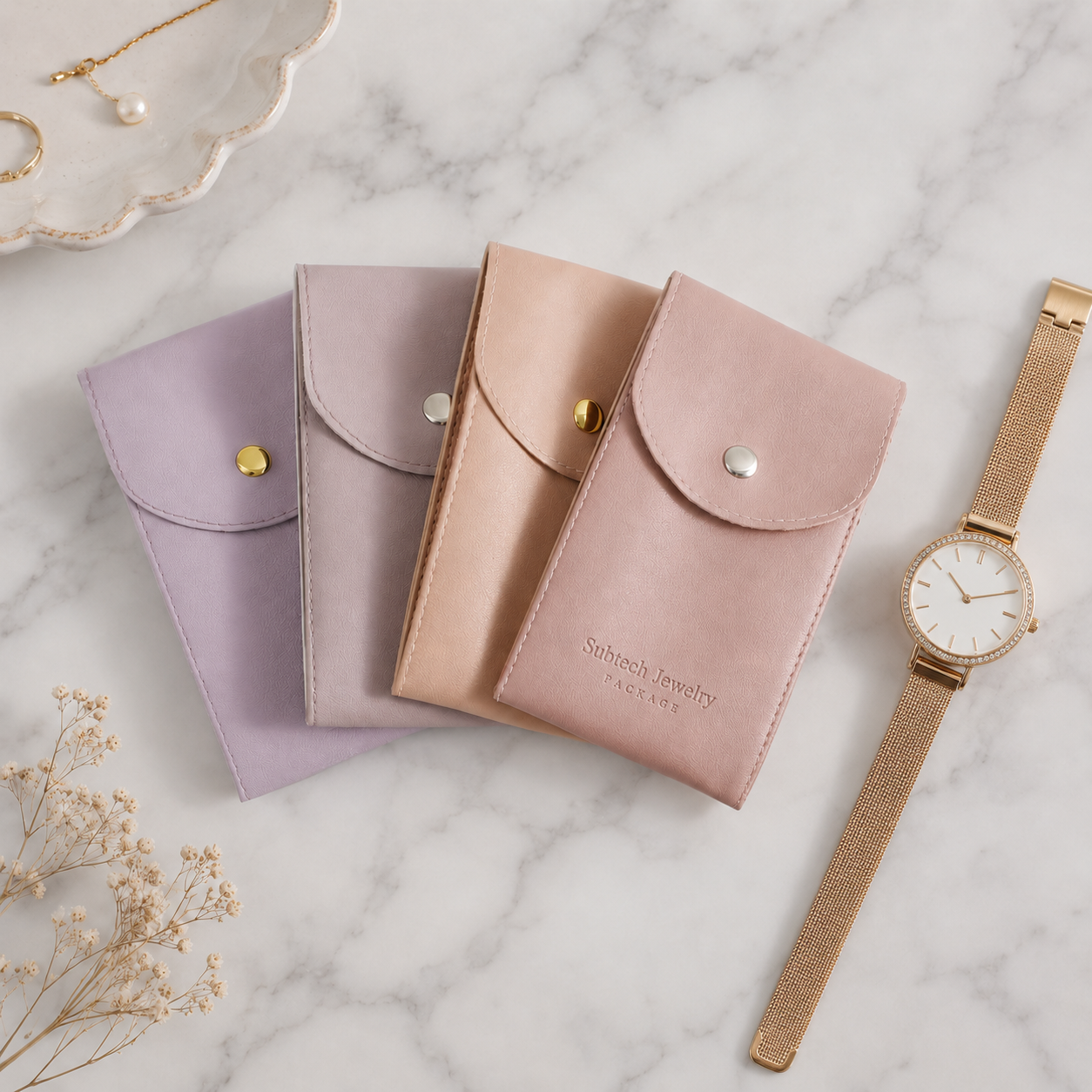 Custom Watch PU Leather Bag with Snap Anti-scratch Storage Bag for Travel
