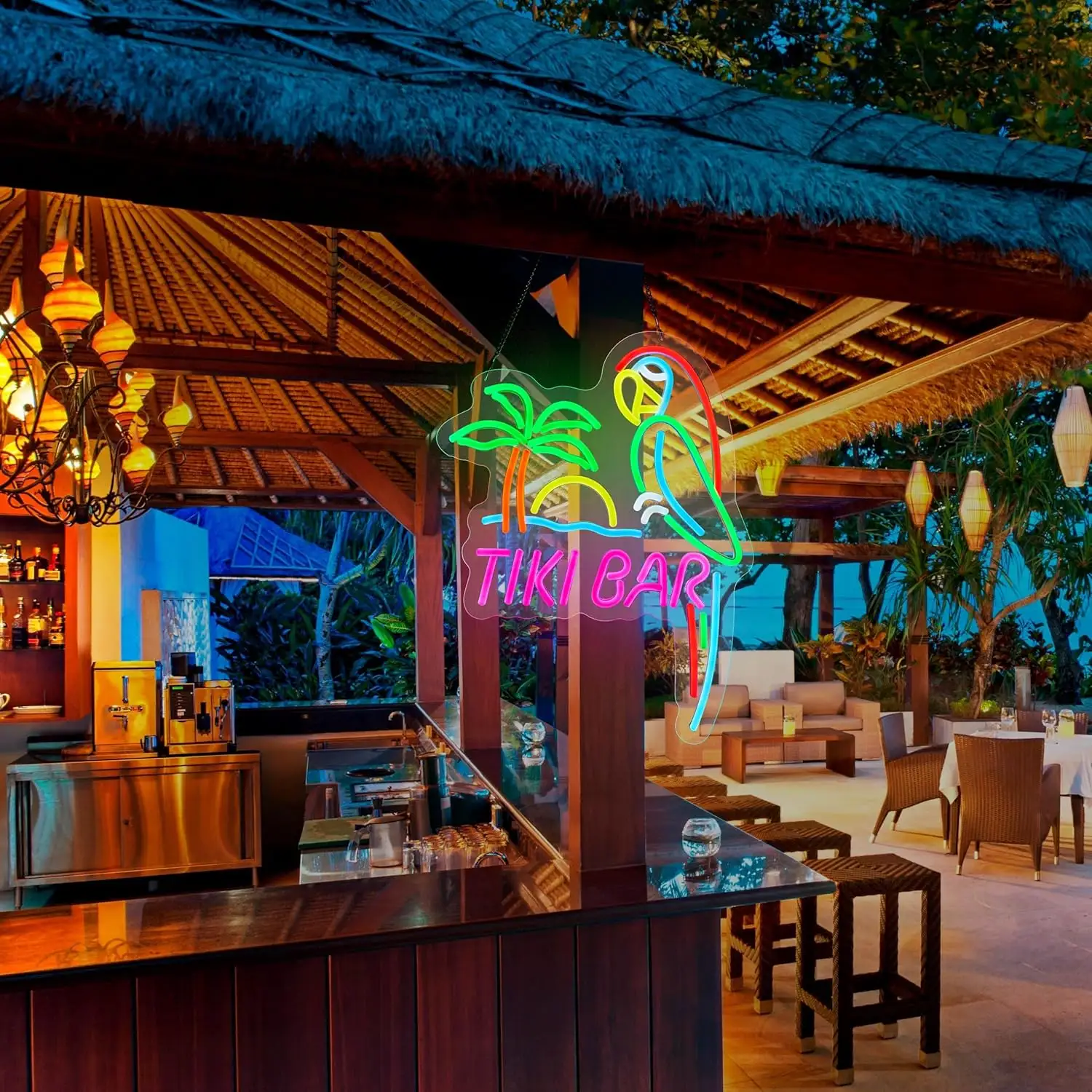 Parrot Tiki Bar LED Neon | Wall Décor for Hawaii Pool Bar Party