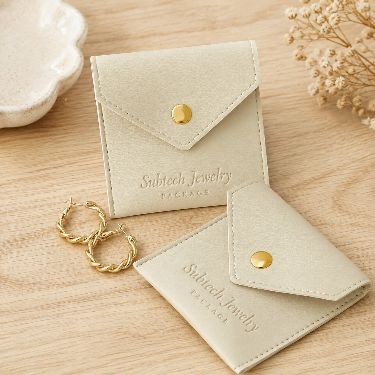 Personalized PU Leather Jewelry Snap Bags for Necklaces, Rings