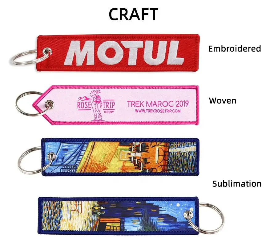 Custom Woven Embroidery Keychain, Personalized Double-Sided Keytag