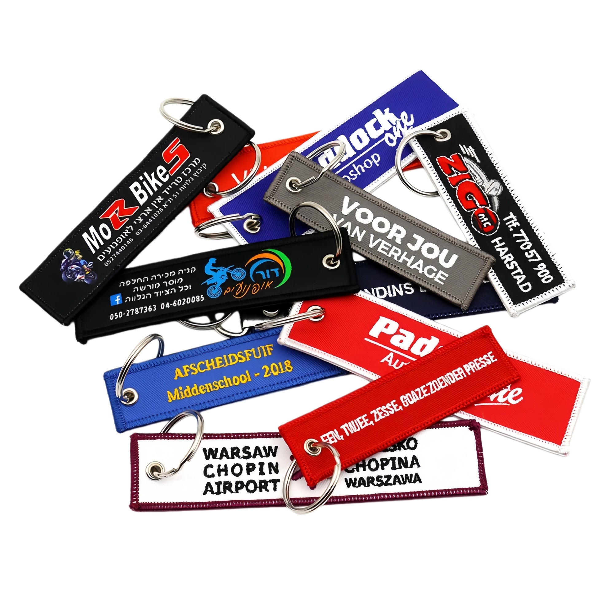 Custom Woven Embroidery Keychain, Personalized Double-Sided Keytag