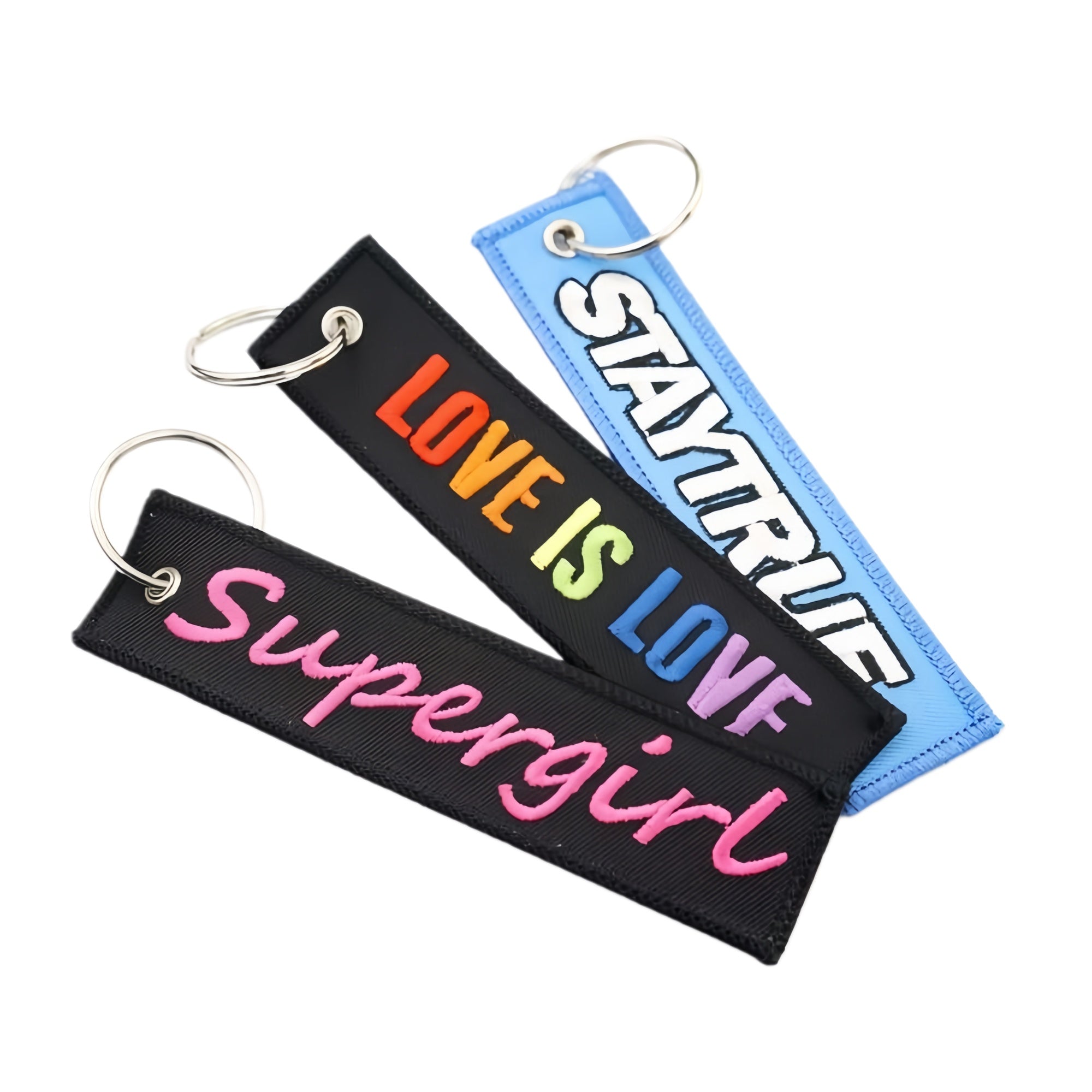 Custom Woven Embroidery Keychain, Personalized Double-Sided Keytag